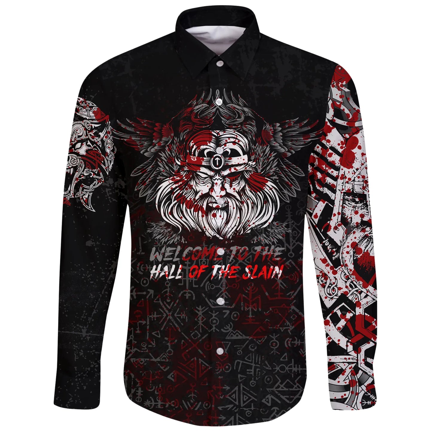 Odin Viking Long Sleeve Button Shirt Blood