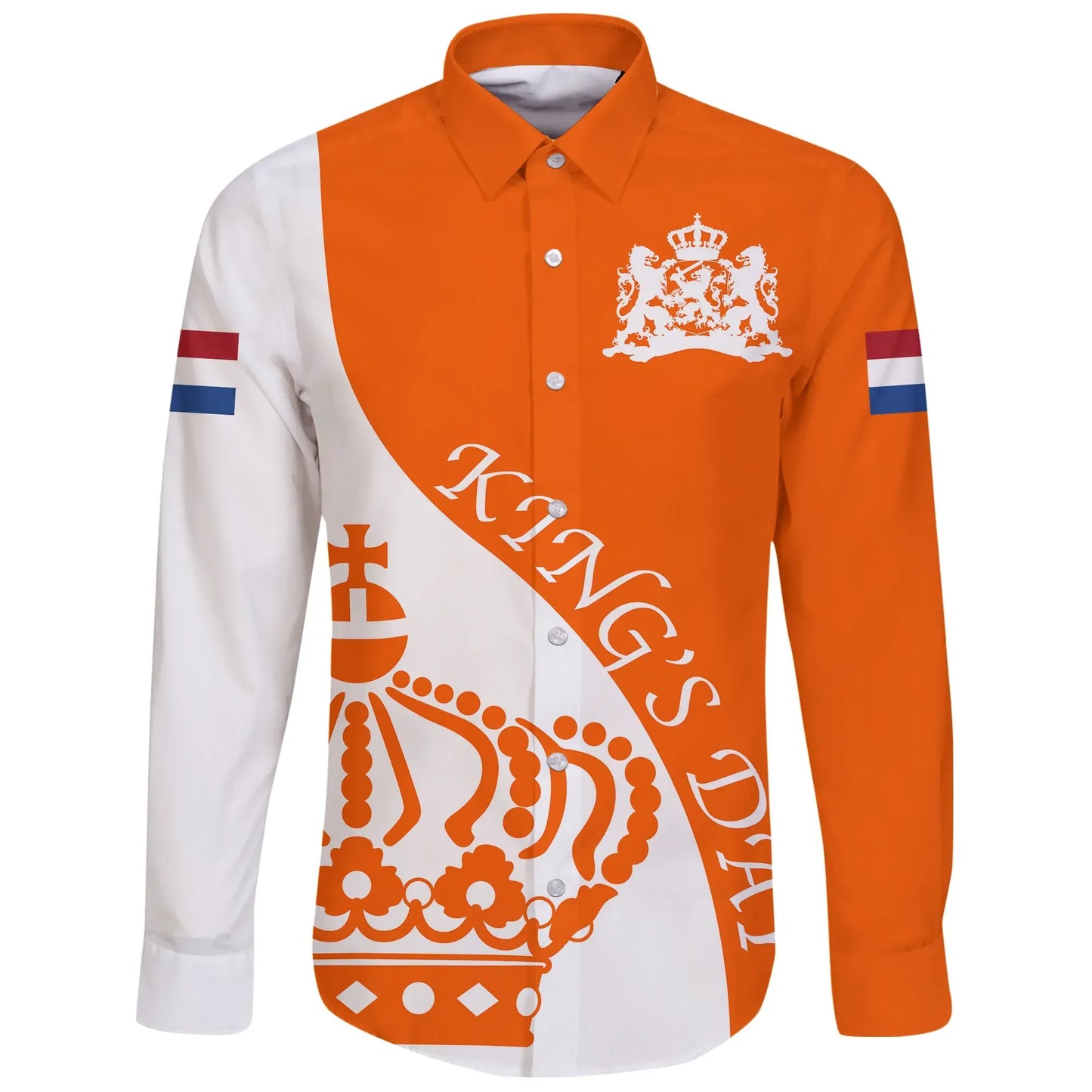 Netherlands Long Sleeve Button Shirt King Day Crown