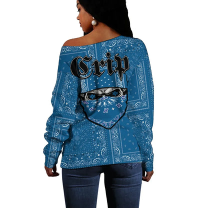 Crips Gang Off Shoulder Sweater Special Skull