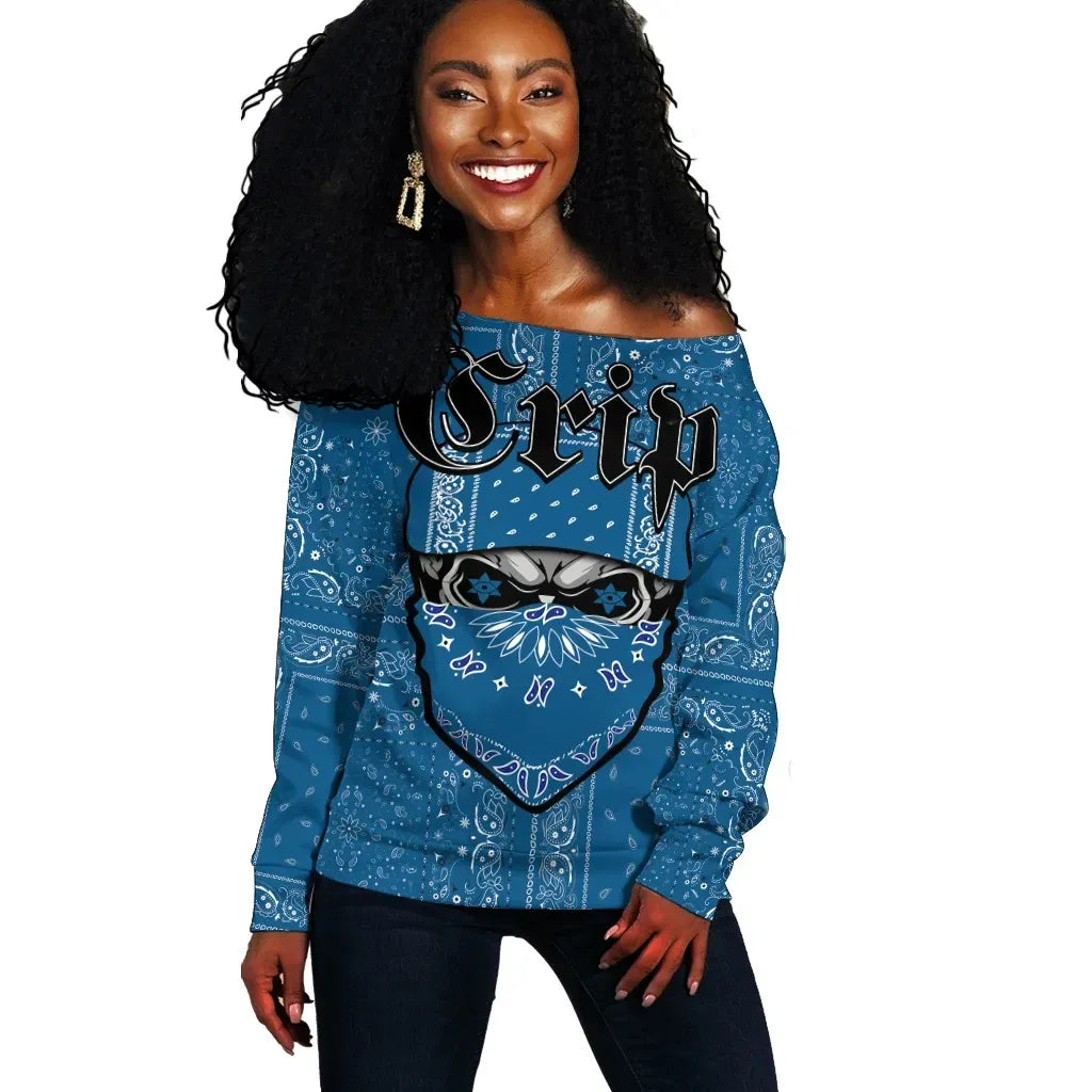Crips Gang Off Shoulder Sweater Special Skull