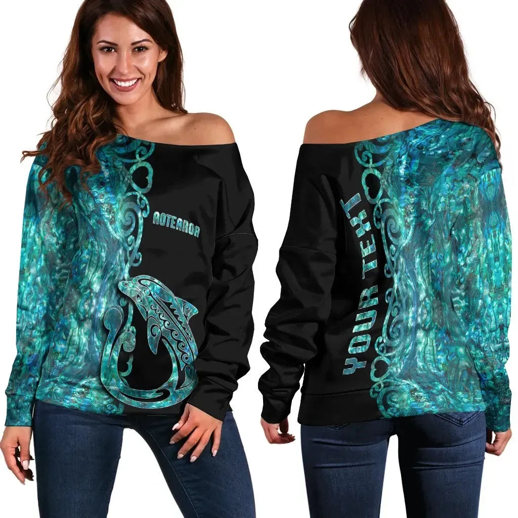 Custom Personalised Aotearoa Koru Aihe Women's Off Shoulder Sweater Half Papua Shell Style