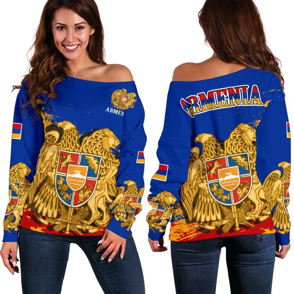 Armenia Women's Off Shoulder Sweater Armenia Blue