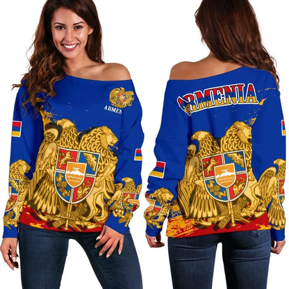 Armenia Women's Off Shoulder Sweater Armenia Blue