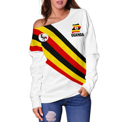 Uganda Women's Off Shoulder Sweater Special Flag
