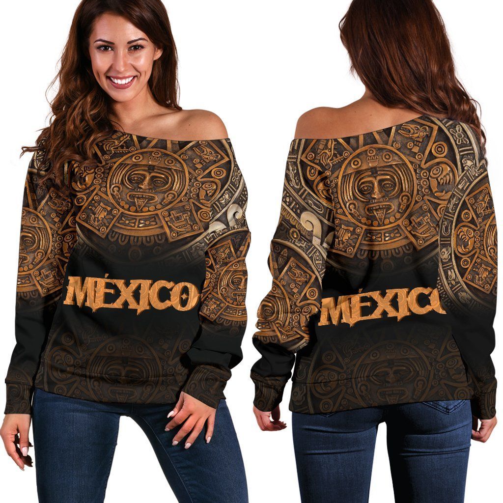 Mexico Aztec Off Shoulder Sweater The Ancient Aztec Calendar