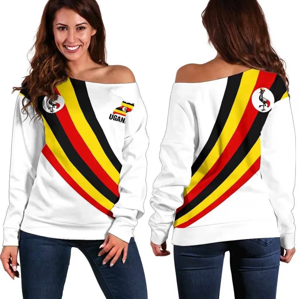 Uganda Women's Off Shoulder Sweater Special Flag