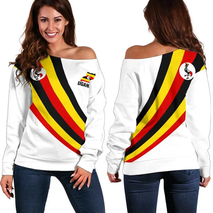 Uganda Women's Off Shoulder Sweater Special Flag