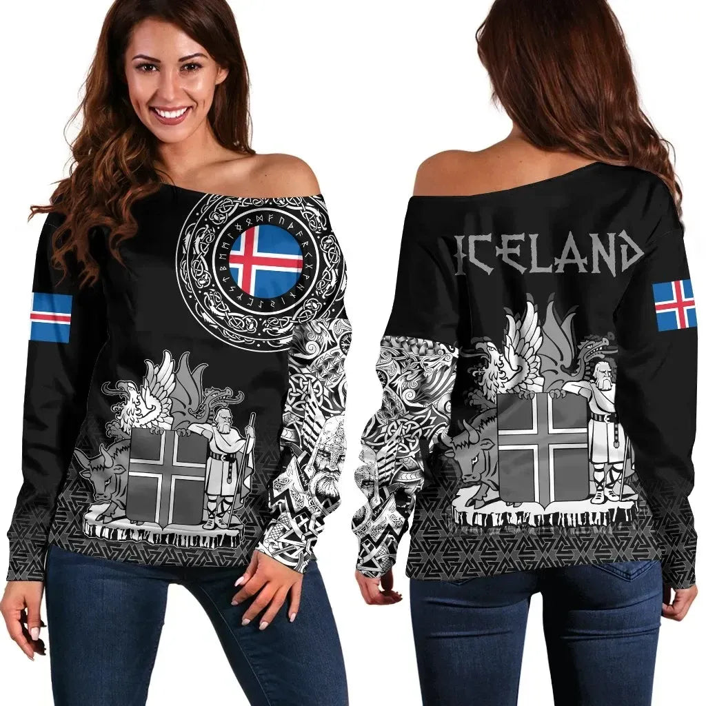 Off Shoulder Sweater Iceland Coat Of Arms
