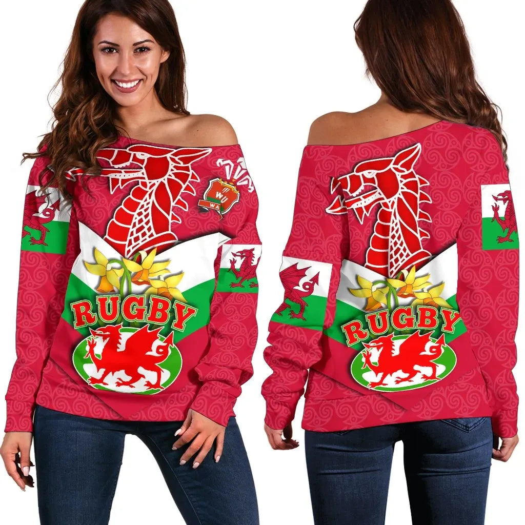 Wales National Rugby League Women's Off Shouder Sweater