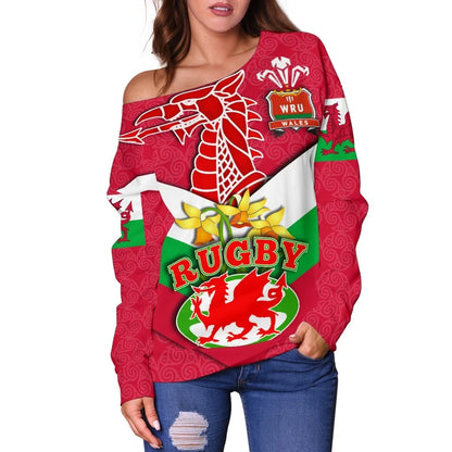 Wales National Rugby League Women's Off Shouder Sweater