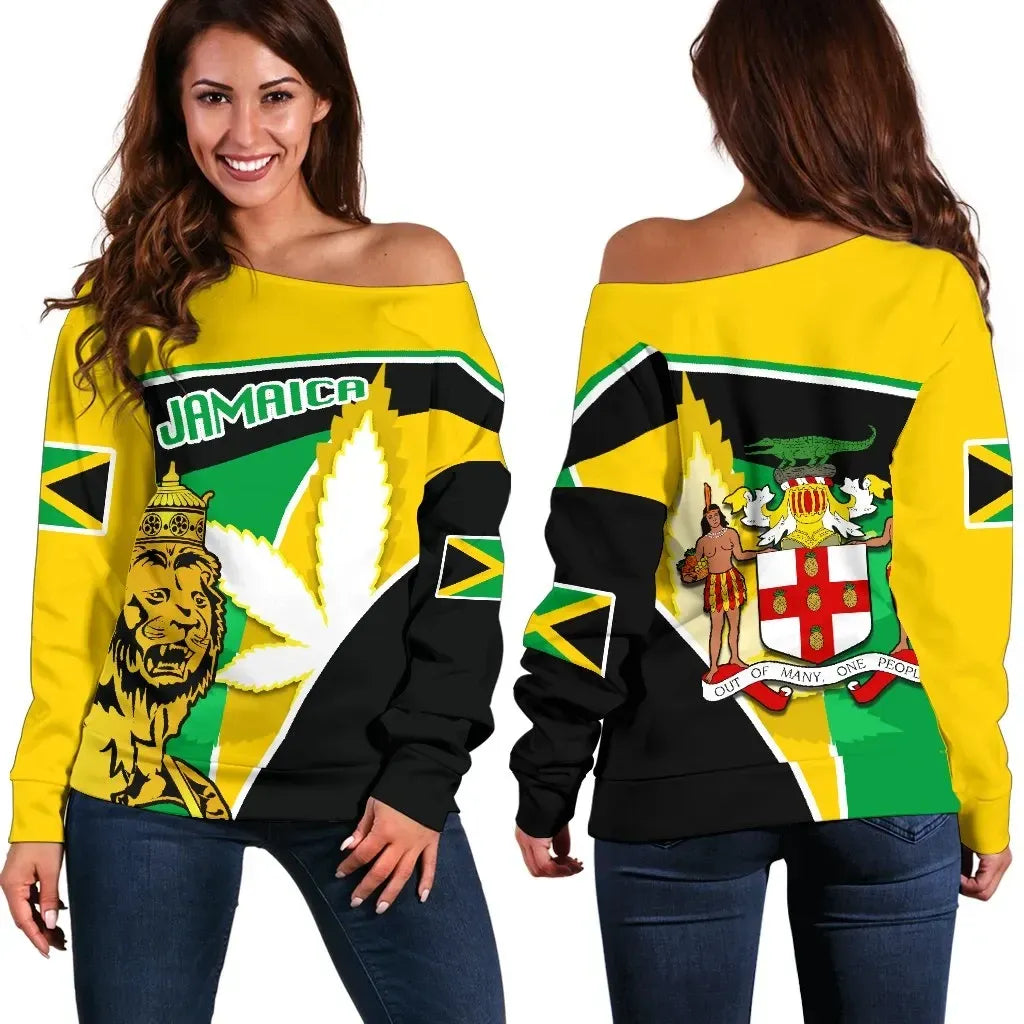 Jamaica Lion Off Shoulder Sweater Flag Version