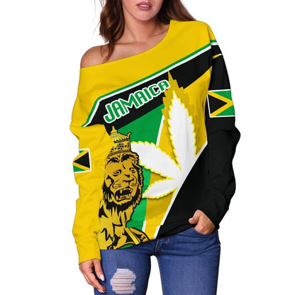 Jamaica Lion Off Shoulder Sweater Flag Version