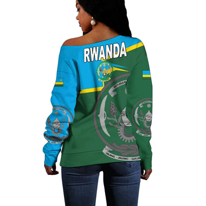 Rwanda Women's Off Shoulder Sweater Coat Of Arms