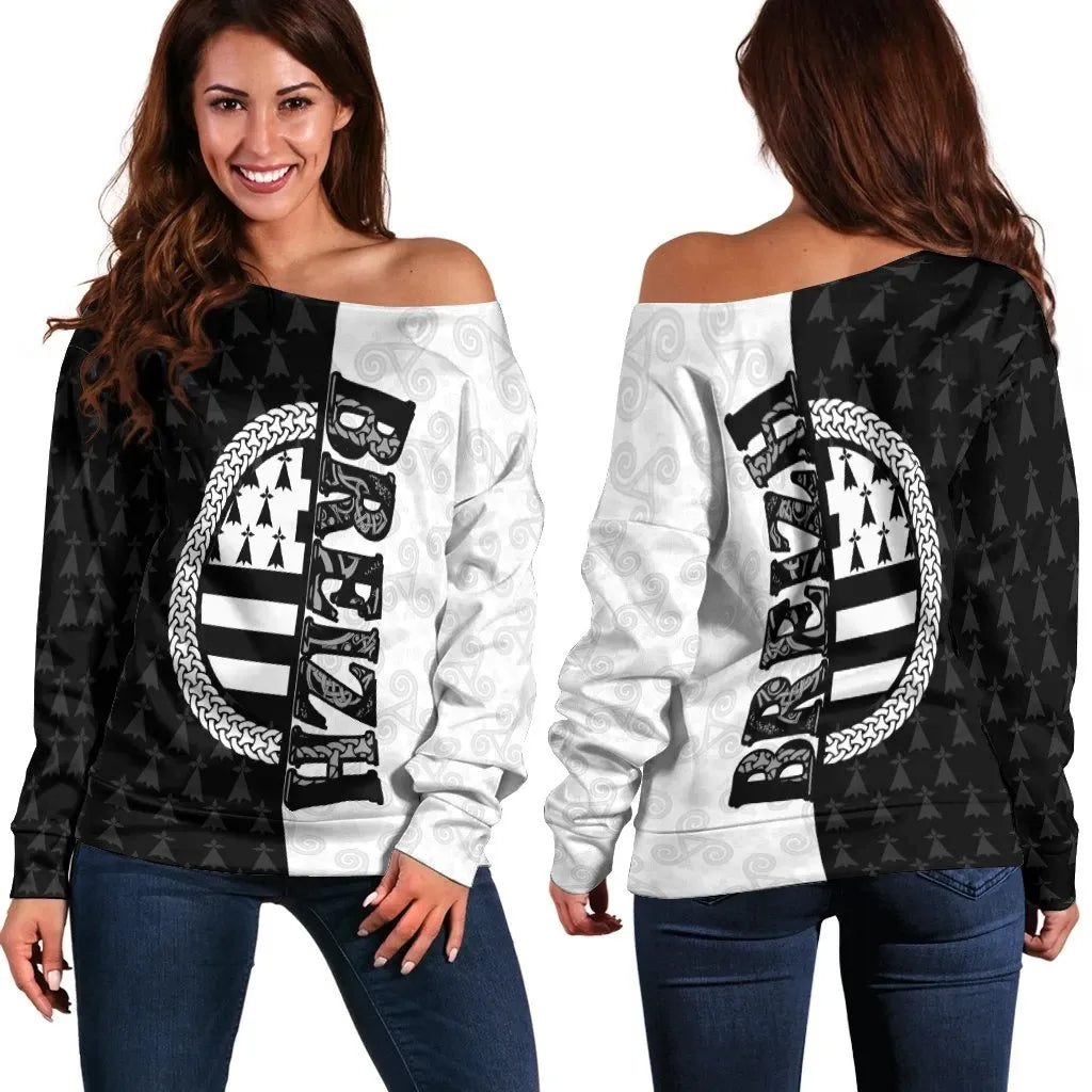 Brittany Celtic Women's Off Shoulder Sweater Breizh Pride