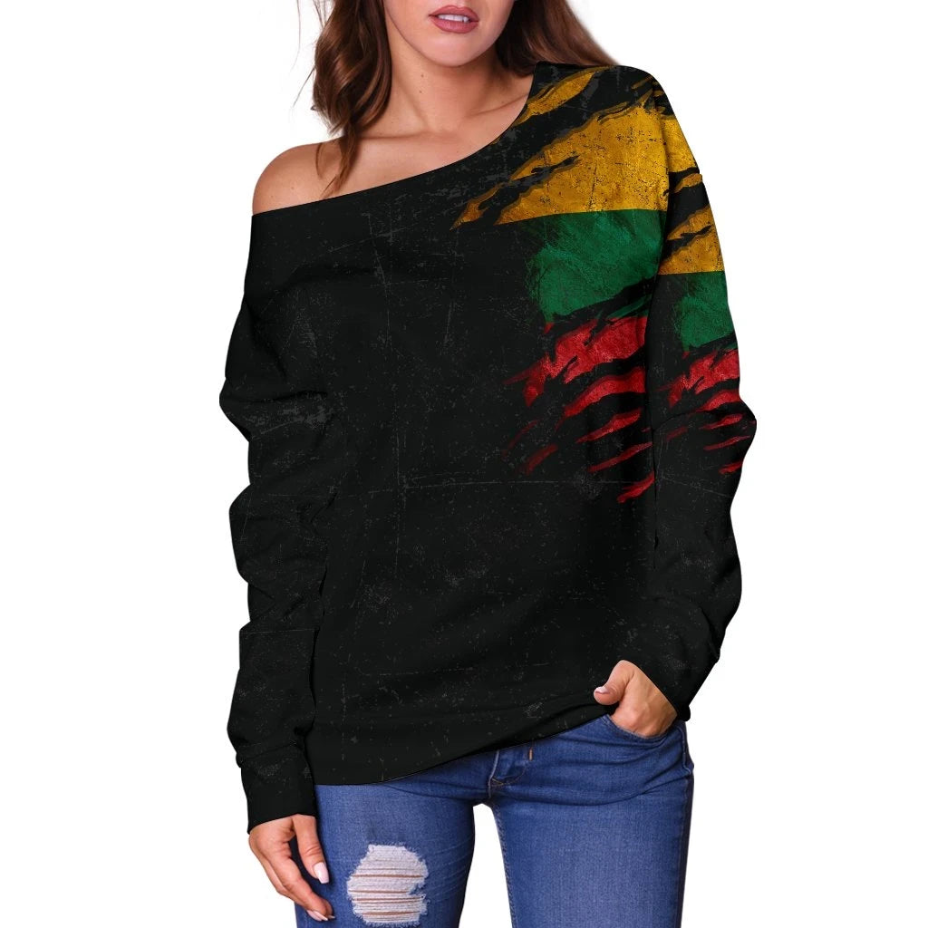 Lithuania in Me Women's Off Shoulder Sweater Special Grunge Style