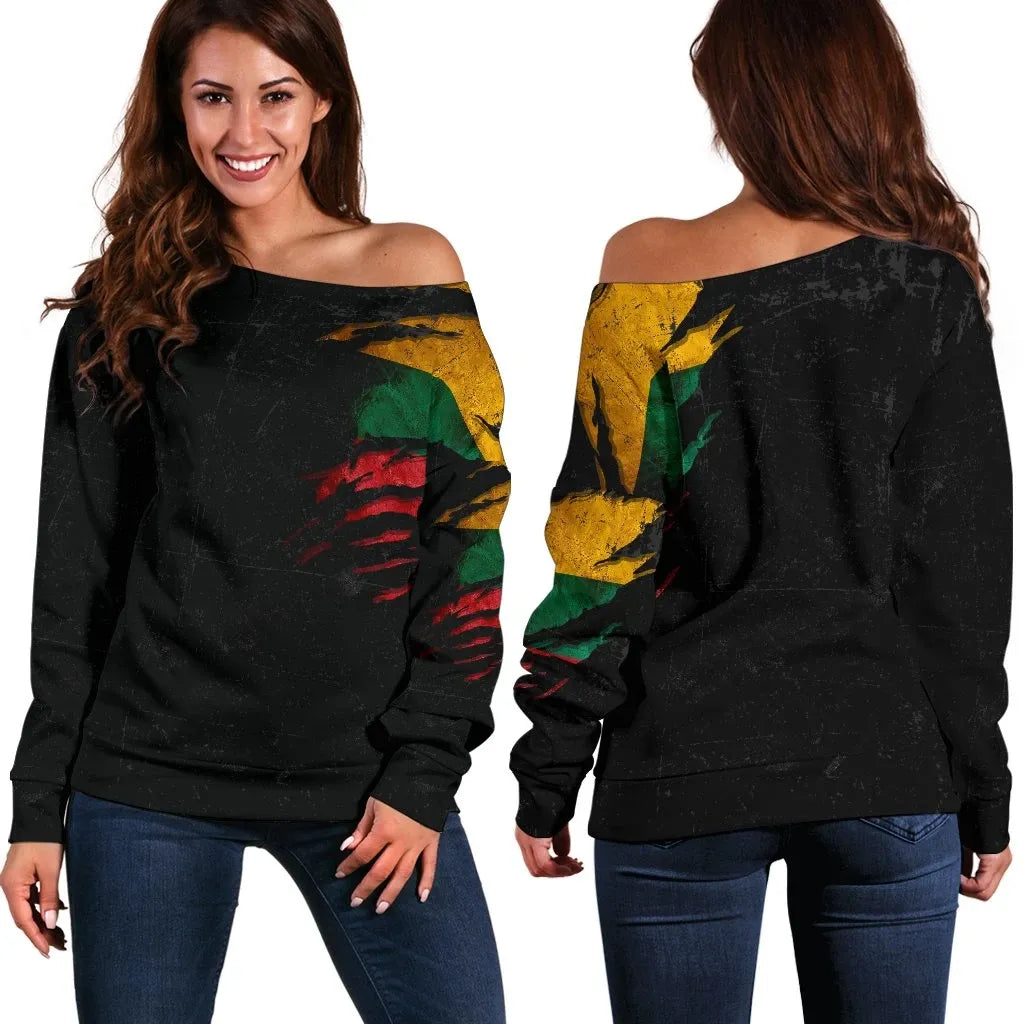 Lithuania in Me Women's Off Shoulder Sweater Special Grunge Style