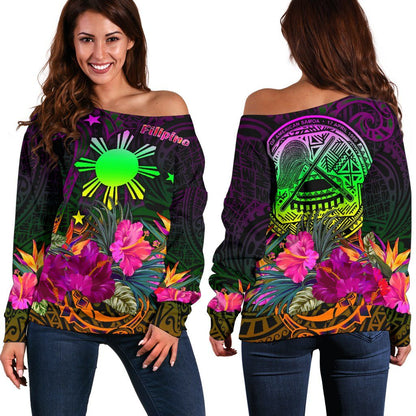 The Phillipines Women's Off Shoulder Sweater Summer Hibiscus