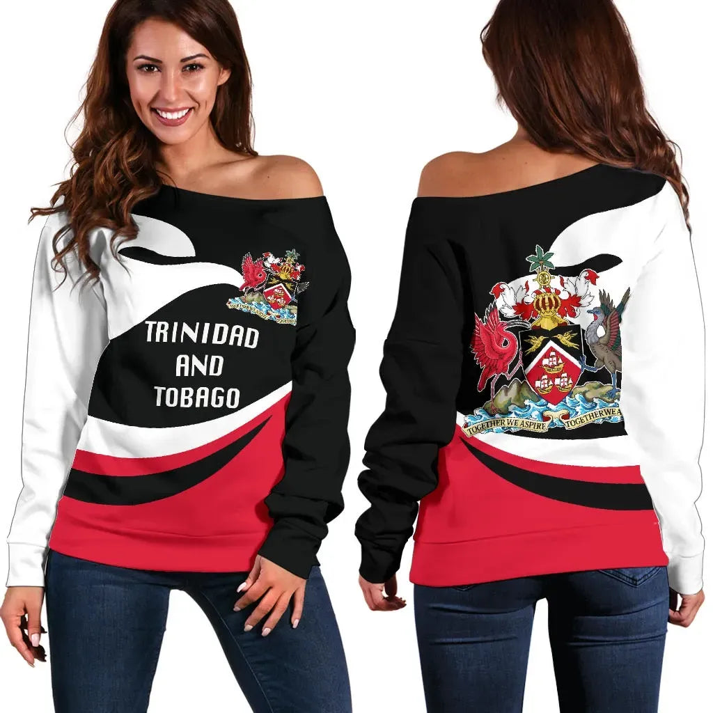 Trinidad And Tobago Women Off Shoulder Sweater Proud Version