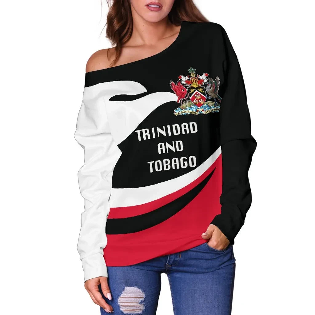 Trinidad And Tobago Women Off Shoulder Sweater Proud Version