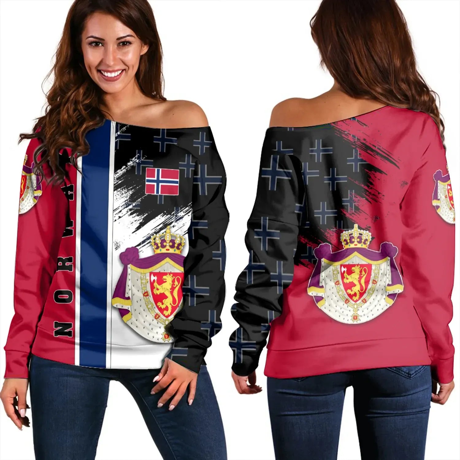 Norway Coat Of Arms Women's Off Shoulder Sweater Flag Style JH
