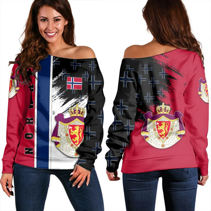 Norway Coat Of Arms Women's Off Shoulder Sweater Flag Style JH