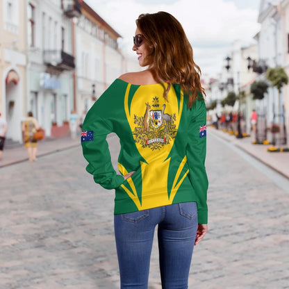 Australia Off Shoulder Sweater Action Flag Green