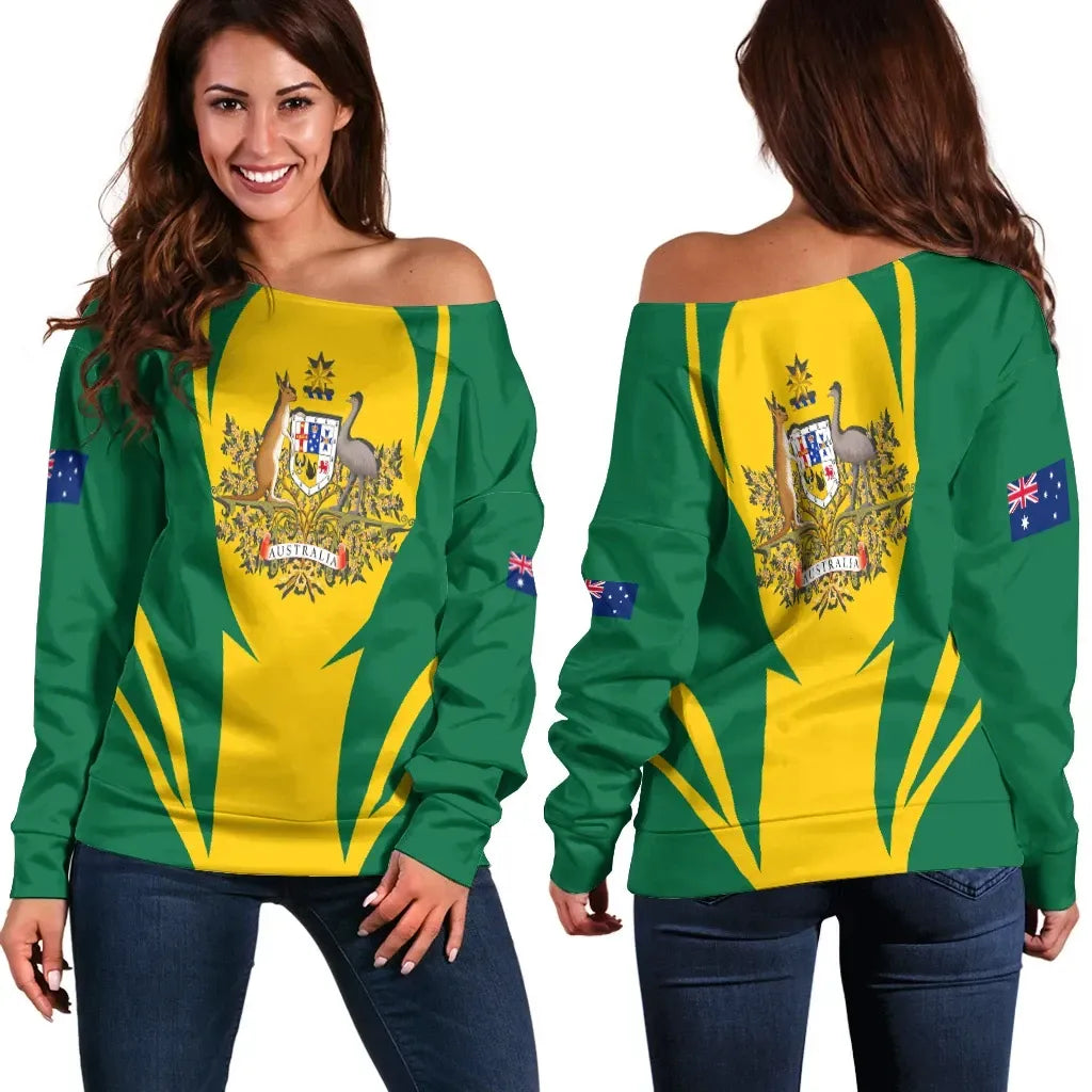 Australia Off Shoulder Sweater Action Flag Green