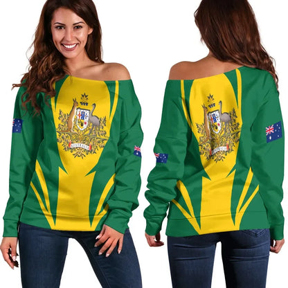 Australia Off Shoulder Sweater Action Flag Green