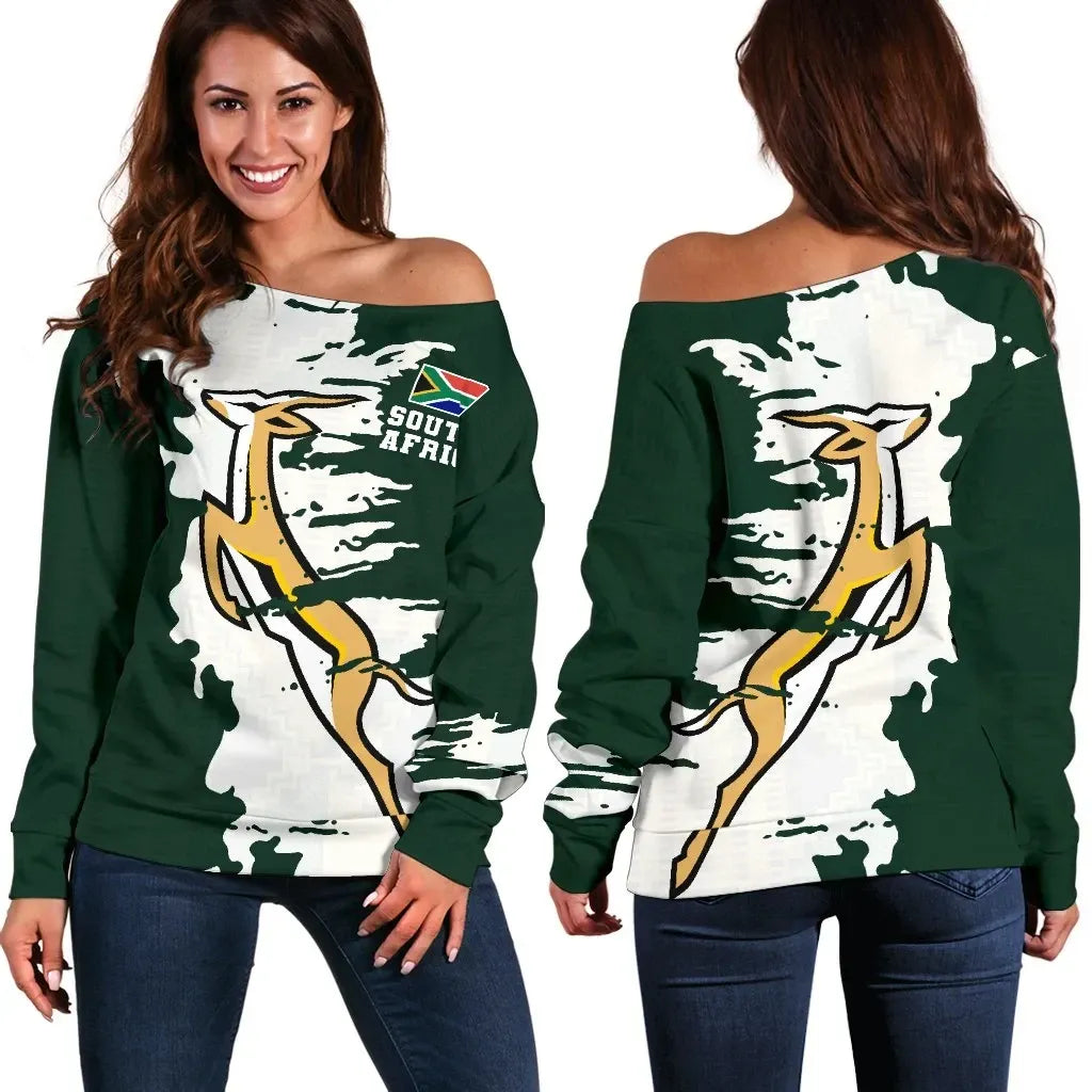 South Africa Springboks Women's Off Shoulder Sweater Painting Style