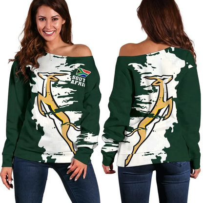 South Africa Springboks Women's Off Shoulder Sweater Painting Style