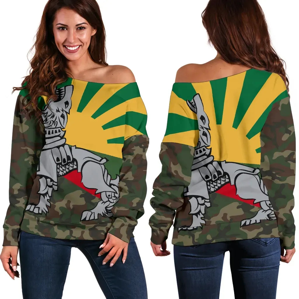Lithuania Off Shoulder Sweater Iron Wolf