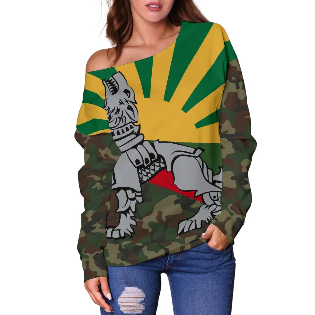 Lithuania Off Shoulder Sweater Iron Wolf