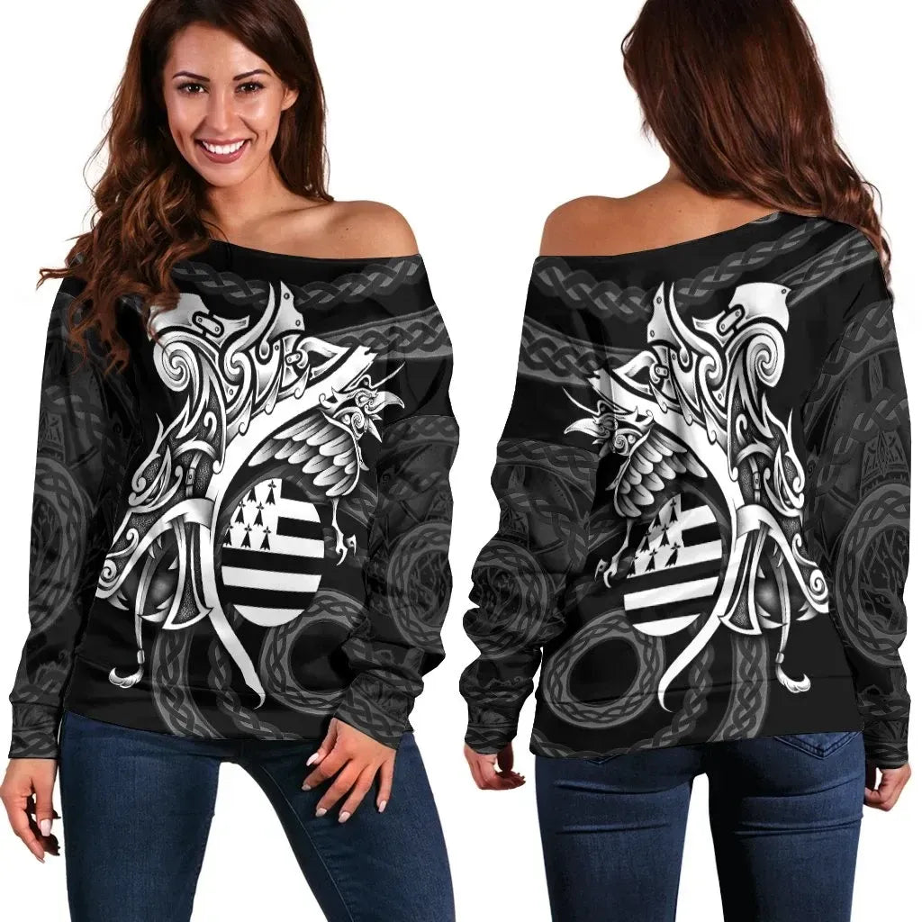 Brittany Celtic Women's Off Shoulder Sweater Fury Dragon Celt