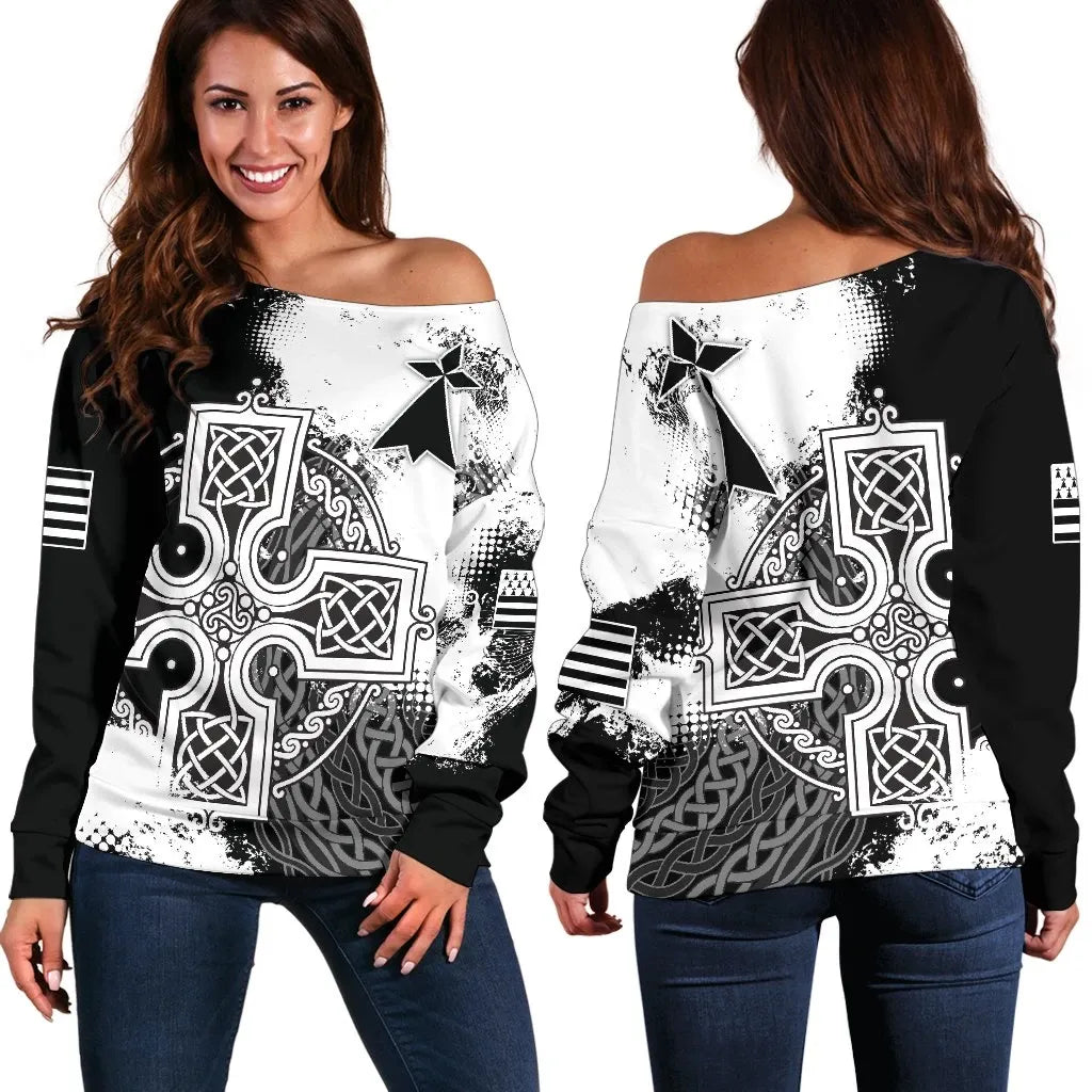 Brittany Women's Off Shoulder Sweater Brittany Celtic Cross