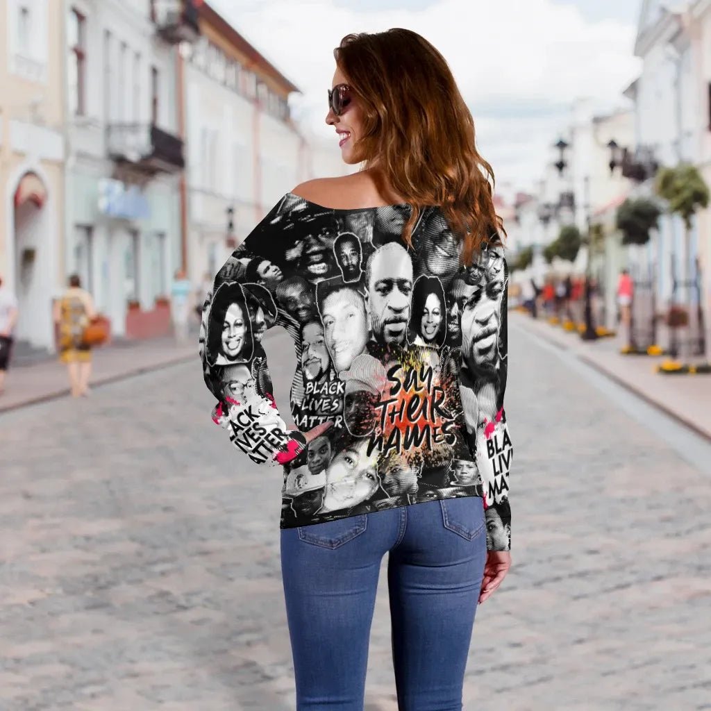 Say Their Name Black Lives Matter Women's Off Shoulder Sweater