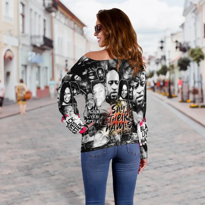 Say Their Name Black Lives Matter Women's Off Shoulder Sweater