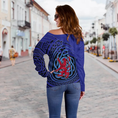 Scotland Women's Off Shoulder Sweat Scotland Symbol With Celtic Patterns