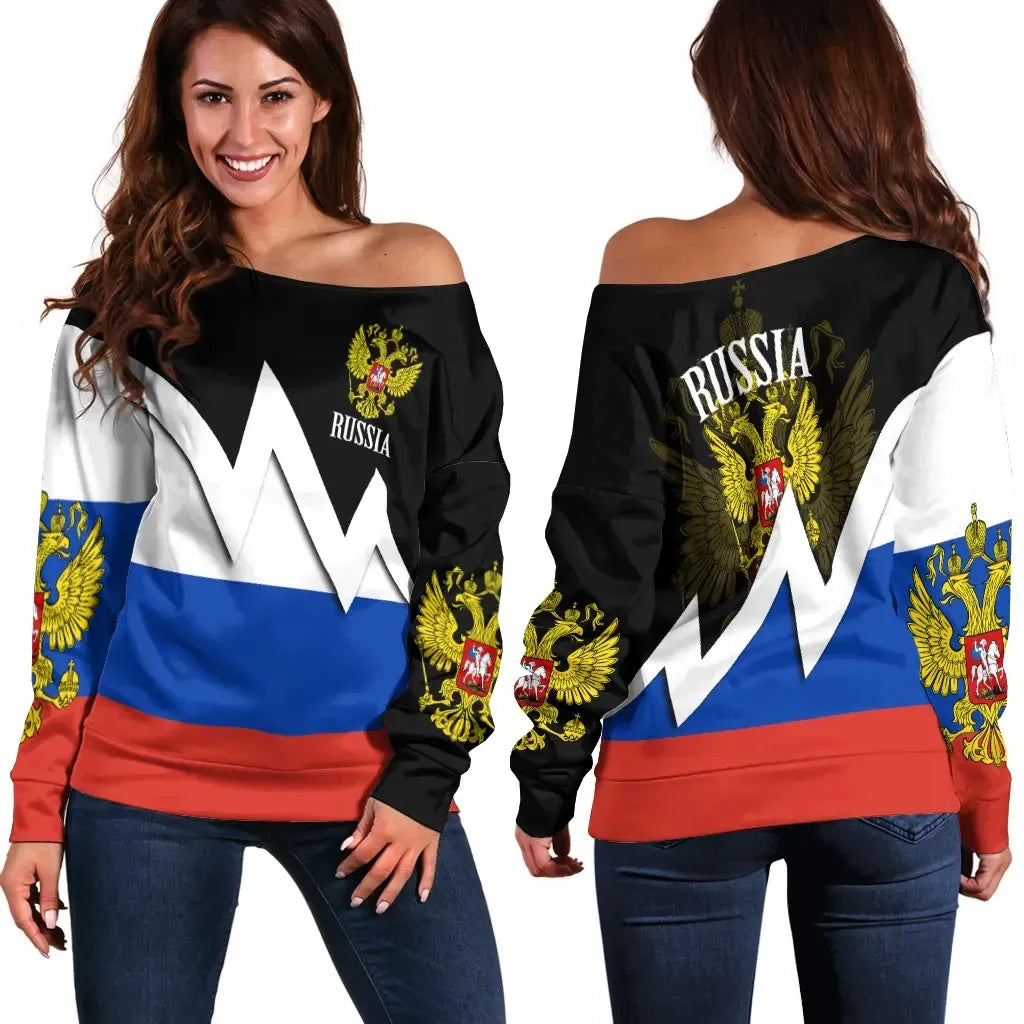 Russia Off Shoulder Sweater Original Flag