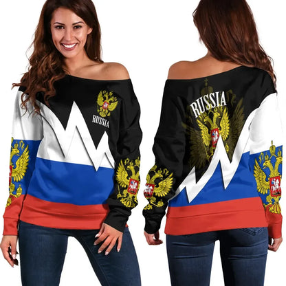 Russia Off Shoulder Sweater Original Flag
