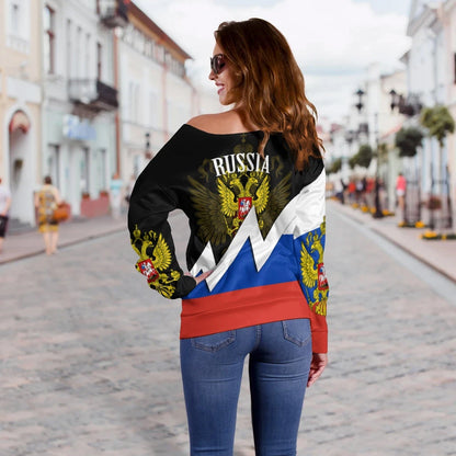 Russia Off Shoulder Sweater Original Flag