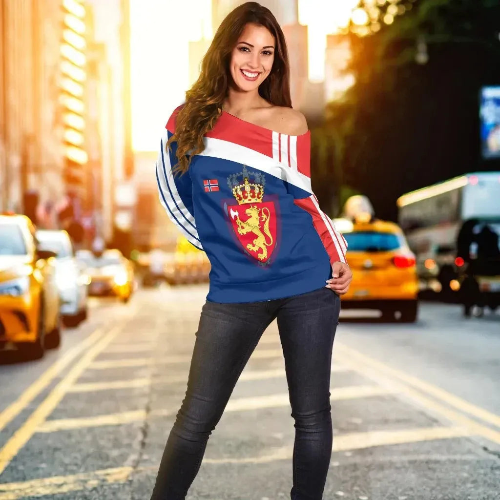 Norway Women's Off Shoulder Sweater Flag of Norway