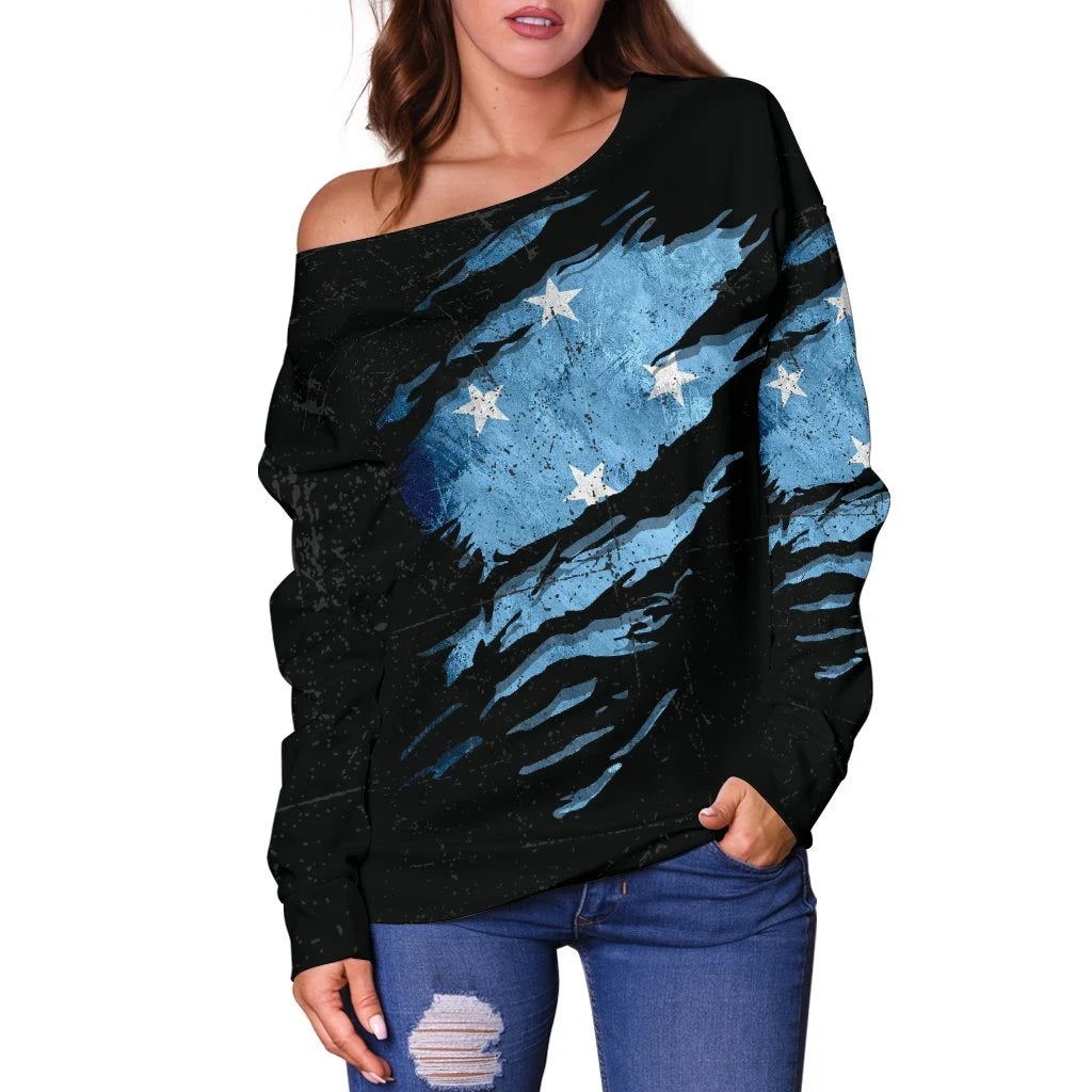 Micronesia In Me Women's Off Shoulder Sweater Special Grunge Style