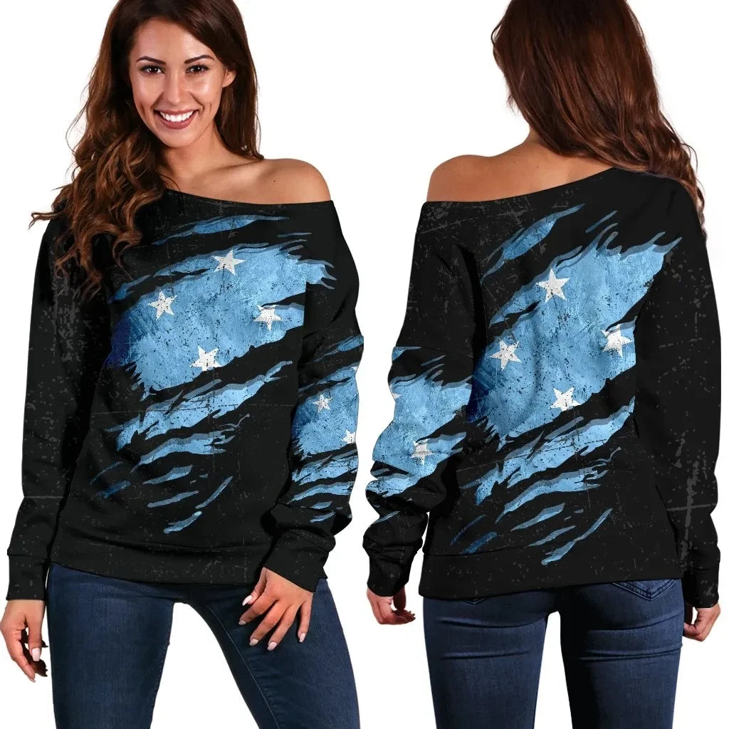 Micronesia In Me Women's Off Shoulder Sweater Special Grunge Style