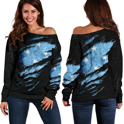 Micronesia In Me Women's Off Shoulder Sweater Special Grunge Style