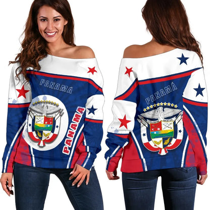 Panama Off Shoulder Sweater Circle Stripes Flag Version