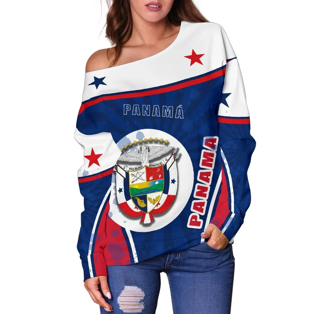 Panama Off Shoulder Sweater Circle Stripes Flag Version