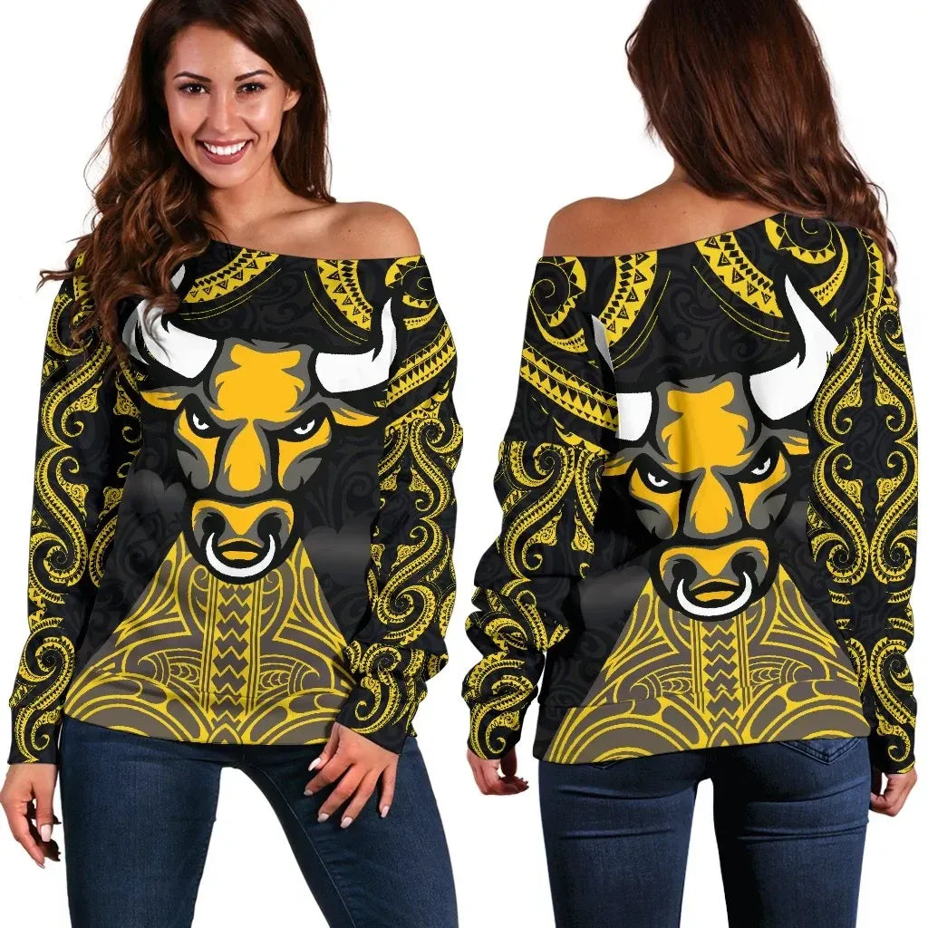 Aotearoa Maori Women Off Shoulder Sweater Taranaki Bulls