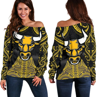 Aotearoa Maori Women Off Shoulder Sweater Taranaki Bulls