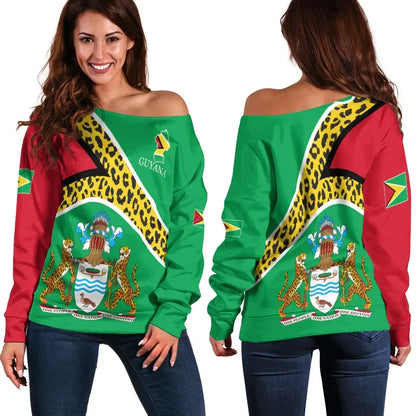 Guyana Off Shoulder Sweater Flag Map CoA Limited