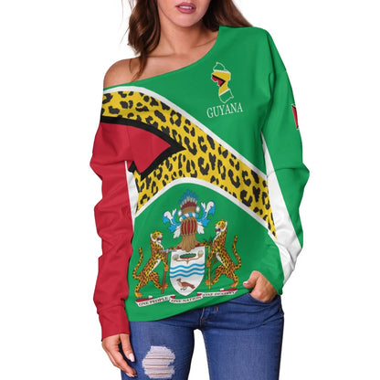 Guyana Off Shoulder Sweater Flag Map CoA Limited